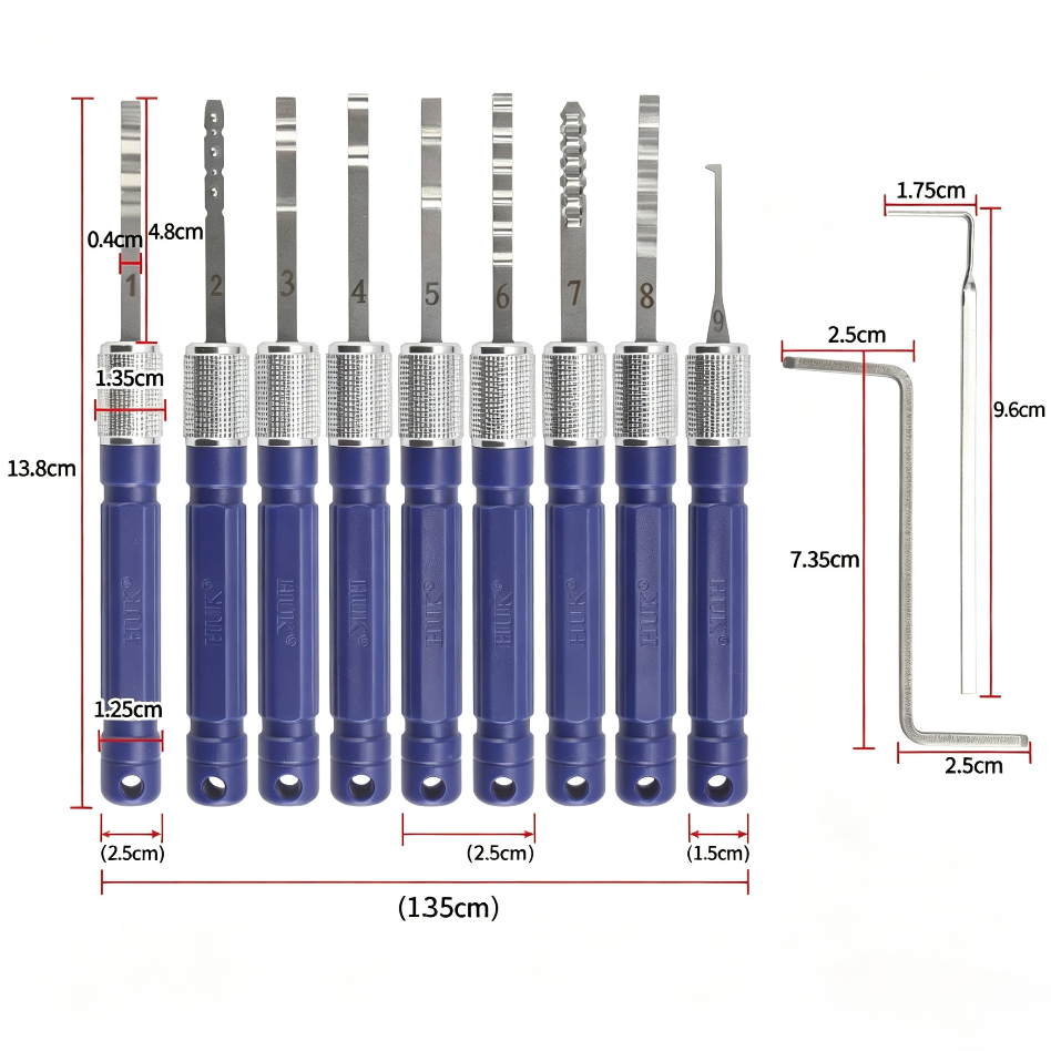 HUK 9-Piece Rake Lock Cylinder Maintenance Tool Set